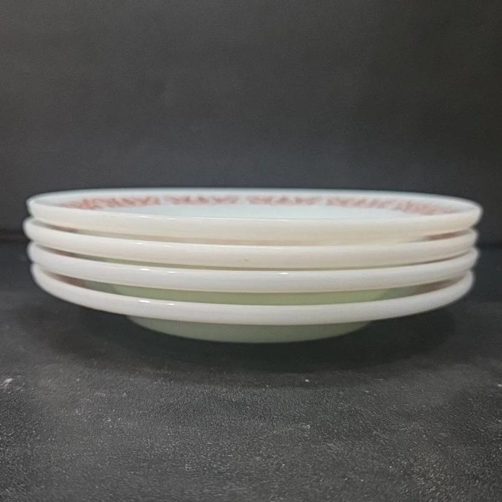 Anchor Hocking Milk Glass Salad Plates #947, Set of 4, Copper‎ Filigree Design